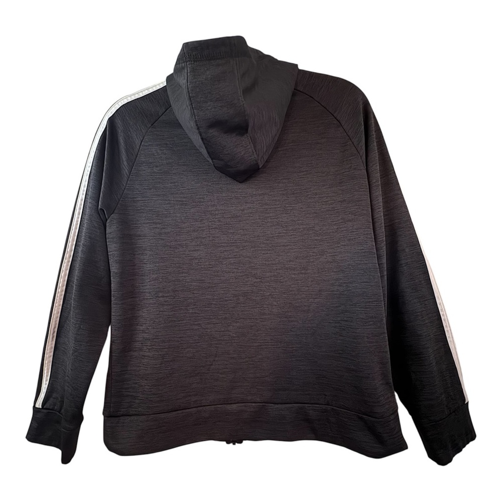 Adidas Kids 3 stripe Dark Heather gray and White Zip-Up Hoodie Jacket - Picture 3 of 5